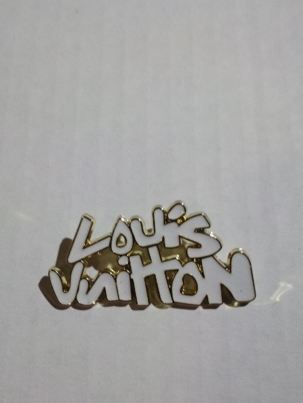 White Enamel Script Logo Brooch - Picture 5 of 5